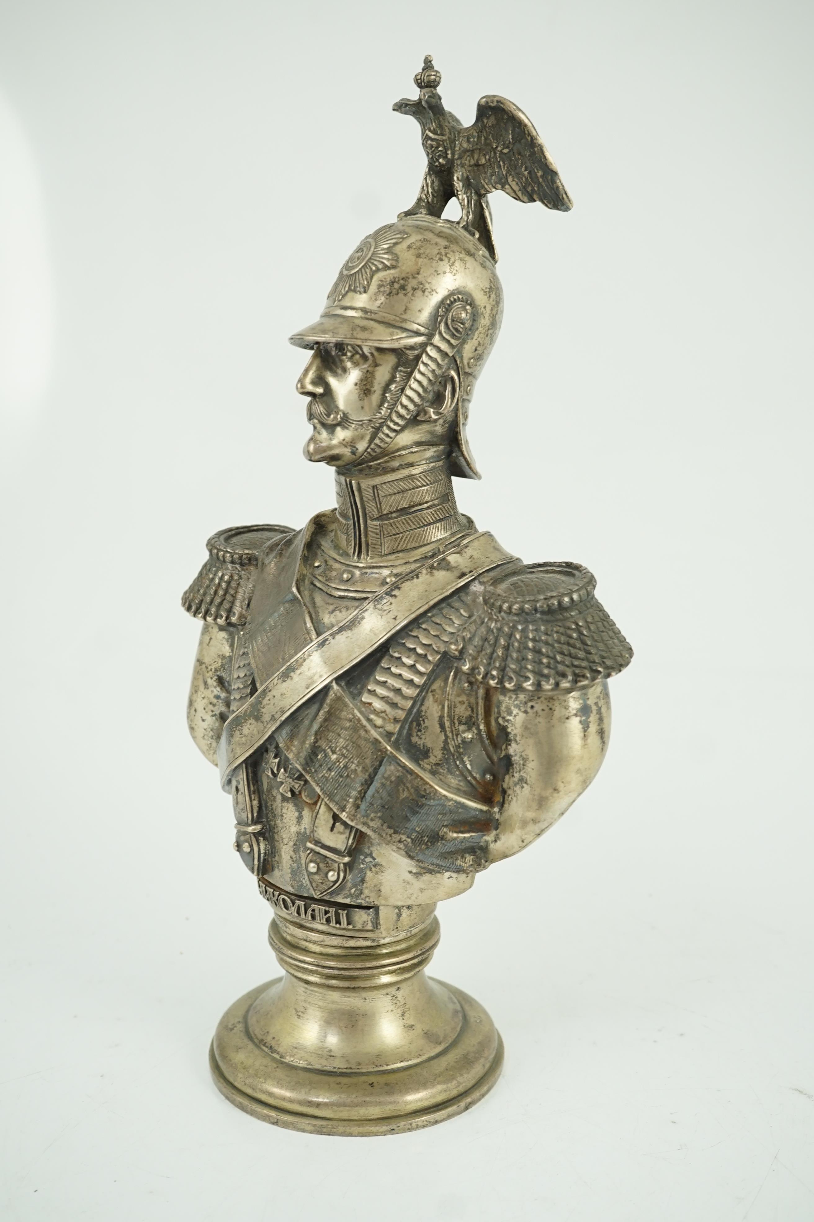 After Theodore Dietrich. A late 19th century Russian 84 zolotnik silver bust of Nicholas I, in the uniform of a Chevalier Garde, assay master Alessandro Timofeyevich Shevyakov, master Ivan Morozov, St. Petersburg, 1896